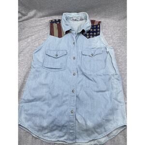 M.W.C. Women’s Large Denim Tank Button Down Pockets Blue New Americana Vintage